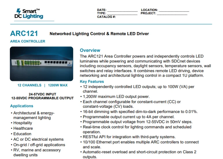 ARC Area Controller_Specificaton Sheet Image